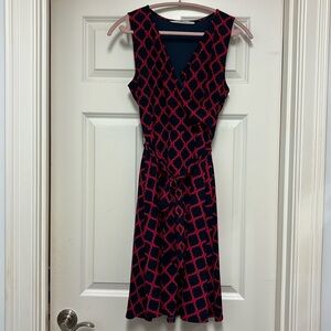 Women’s faux wrap dress blue and red